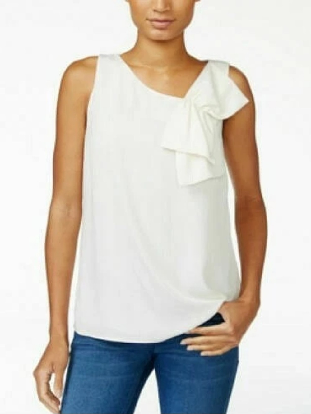 Maison Jules Cream Sleeveless Blouse with Shoulder Bow Detail - Size XXS